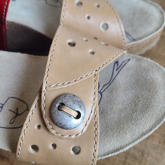 Women's Romika Beach Coral Leather Tan Red Sandal Platform‎ Slip on Sz 37 CORK 6 - Picture 3 of 8